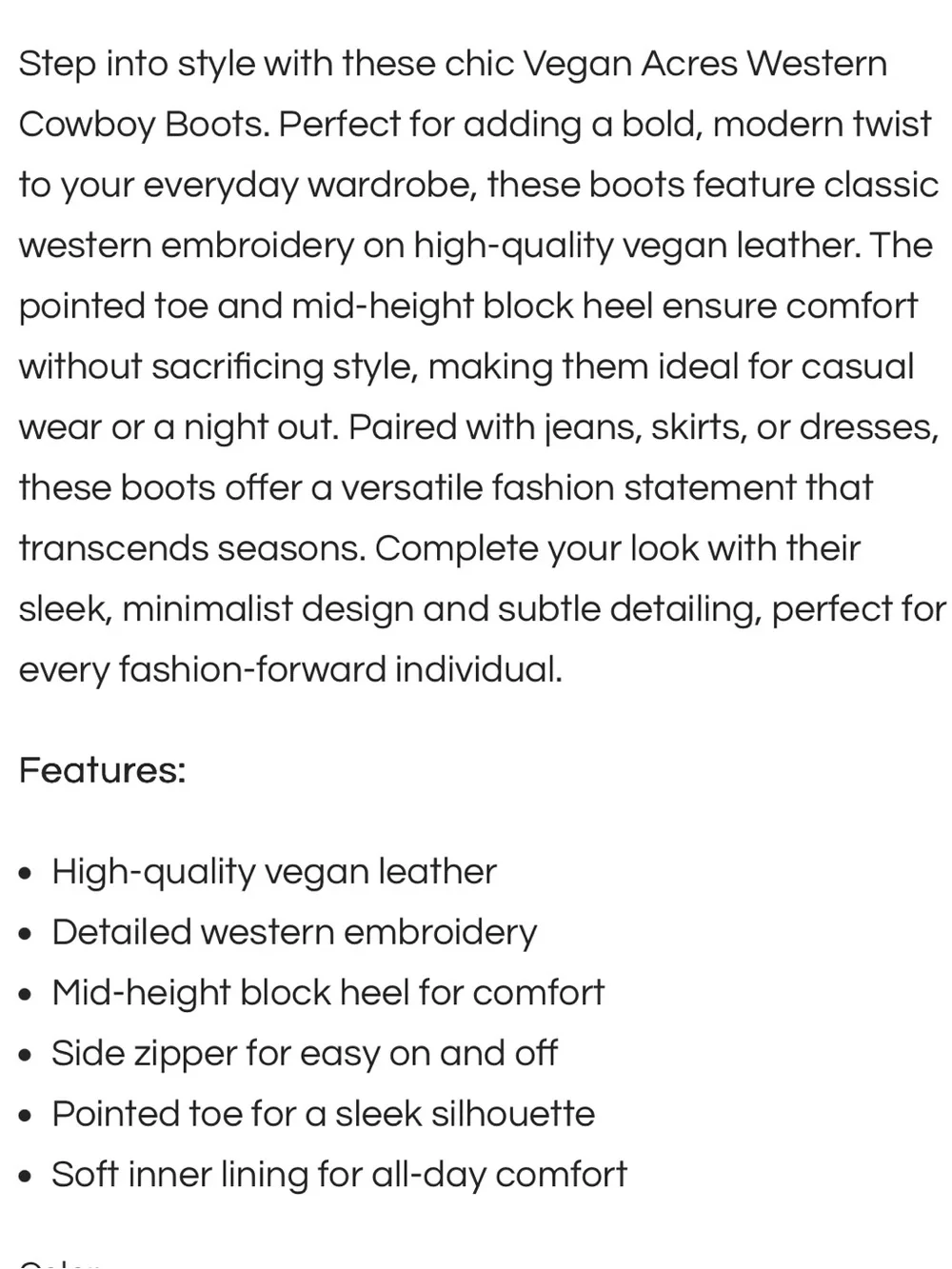 Vegan Acres Western Cowboy Boots